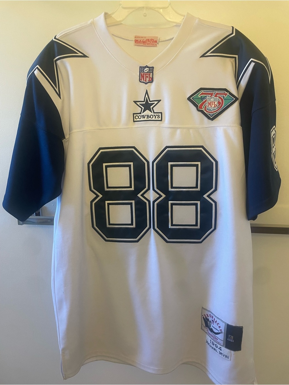 Mitchell & Ness Cowboys White Navy #88 Throwback Replica Jersey